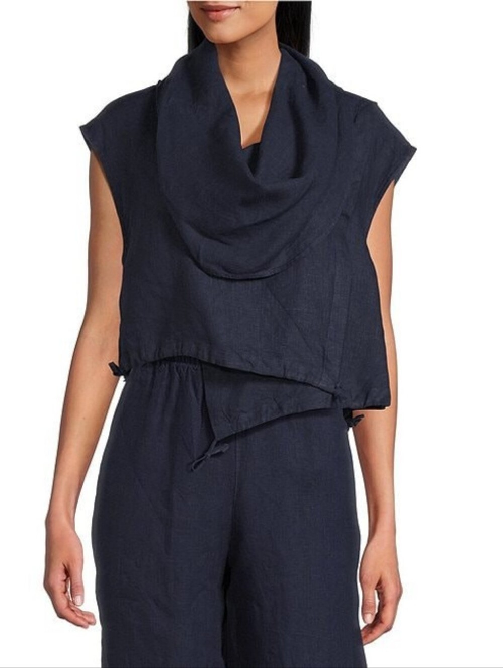 Bryn Walker 100% Linen Draped Cowl Neck Wrap Top Black M